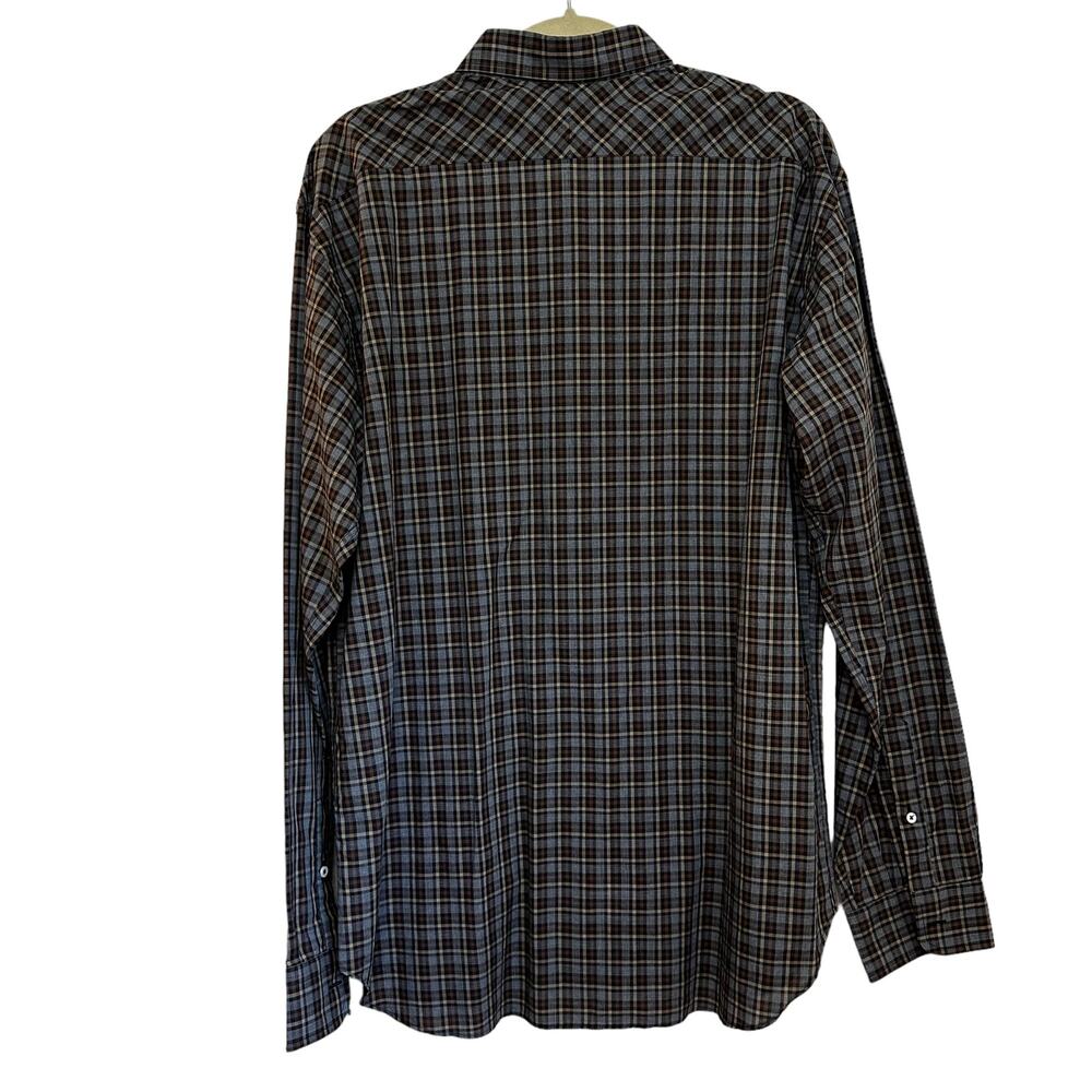 Billy Reid Gray Brown Plaid Standard Cut Shirt XXL - Picture 3 of 6